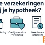 Infographic met iconen voor opstalverzekering, inboedelverzekering en woonlastenverzekering bij een hypotheek
