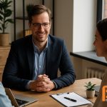 Hypotheekadviseur in gesprek met een stel tijdens een persoonlijk adviesgesprek over hypotheekmogelijkheden voor flexwerkers bij Bèta Financiële Diensten.