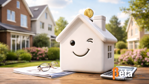 Huisspaarpot met munt en rekenmachine op tafel voor moderne woningen, als symbool voor aflossingsvrije hypotheek en woningfinanciering in 2026.