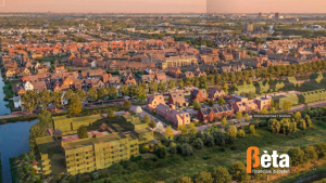 Luchtfoto van nieuwbouwproject VictoriaPark in Hoofddorp met duurzame woningen en groene omgeving
