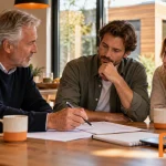 Familie bespreekt een familielening en legt financiële afspraken schriftelijk vast.